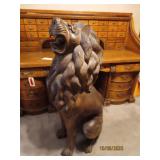Amazing 47" Carved Solid Wood LION Sculpture antiq