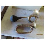 (2) antique Brass/Copper Horns 15"Clown & decor