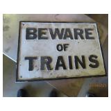 RR early BEWARE OF TRAINS 19.5x14 Heavy Alum Sign