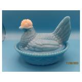 Turquoise w WhiteHead Glass 5.5" Covered Chicken