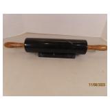 10" Black Marble Kitchen Rolling Pin + Holder