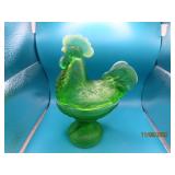 Green w/ White Trim 9" Covered Chicken Dish