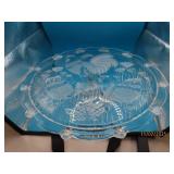 Cock Rooster Embossed 13" Glass Cake Plate