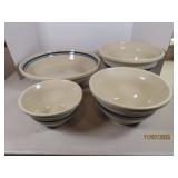 4pc ROSEVILLE OH Blue-Stripe Mixing Bowls 6"~13"