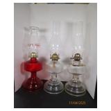 (3) classic Glass OIl Lamps