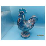 Iridescent Blue Carnival 9" Cock Rooster GlassDish