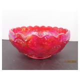 Signed 9" Carnival Glass GOOD LUCK Bowl