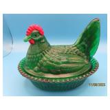 Green/White Slag RedHead Glass 5.5" Cover Chicken