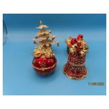 (4) Metal Enamel Christmas 3"ish Stash Boxes