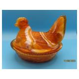 CaramelWhite Slag Glass 5.5" Covered Chicken Dish