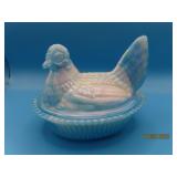 Incandescent Blue/White Glass 5.5" Covered Chicken