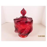 FENTON RubyRed 5" Covered SwirlPattern Bowl