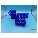 9pc Miniature Cobalt Blue Pitcher & Glasses SET