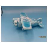 Blue/White Swirl Slag BOYD 2.5" Glass AIRPLANE Fig