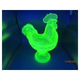 Uranium Glass Green 9" Covered Chicken Dish