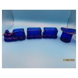 Cobalt Blue Glass 3"ish TRAIN & TOPHAT