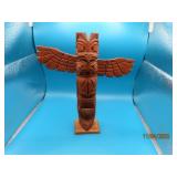 Wooden 8.5" Carved Totem Pole RAUB Signed