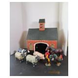 8pc Cast Iron FARM BARN & ANIMALS 15"ish