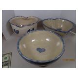 3pcs County Heart 12"ish Kitchen Stoneware