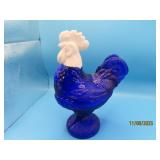 2tone Cobalt Blue & White Head 9" Cock Cover Dish