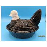 Black w/ White Head Glass 5.5" Covered Chicken Dis