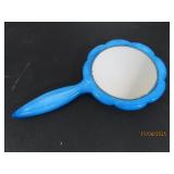 vintage 9" Solid Blue Glass Dressing Hand Mirror