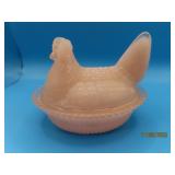 Solid Light Pink Glass 5.5" Covered Chicken Dish
