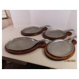 4pc Fajita~Steak Serving Platter SET w/ Wood Bases