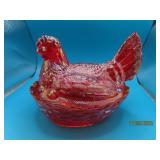 6" CarnivalType Glass Covered Chicken Dish