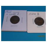 (2) 1922d & 1922 weak D Wheat US Cents Coins