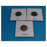 (3) 1916 & 1916d & 1916s Wheat Pennies US Cents