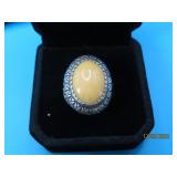 Sterling round Yellow Agate sz6 Ring 10.5g