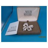 New NOLAN MILLER vtg Ribbon 2" Pin box White/Bling
