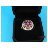 V WIECK Rhodolite 2tone Sterling sz6 Ring 7.5g