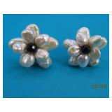 designer Sterling MOP White Flower 1" Earrings