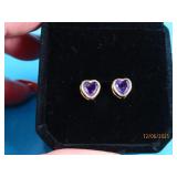 14kt Yellow Gold HEART Amethyst 5mm Earrings 0.75g