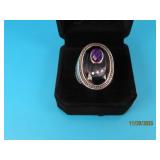 SouthWest Black Onyx & Amethyst sz5.5 Ring 14g