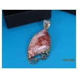 Sterling Crazy Lace Agate lg 3.5" Pendant 43g