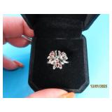 Sterling Red Garnet Flower Cluster sz6.5 Ring 3.4g