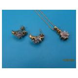 10kt Gold Diamond Flower Earring Necklace SET 3.5g