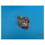 14kt Yellow Gold HEART PinkGreenStone Pendant 2.1g