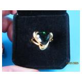 Sterling EmeraldType Heart Stone sz5 Ring goldtone
