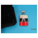 Sterling 3stone Red/White/MOP 1.5" Pendant 8.5g