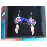 Sterling ZuniInlay BEAR & Feather 1.5" Earrings 7g