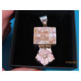 Large Sterling MOP Inlay 3hinge 3" Pendant 25g sgd