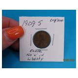 1909s ERROR Wheat Cent Coin *No L in Liberty*