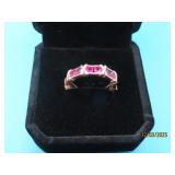 Sterling Full PinkStone Banded sz6.5 Ring 3.7g