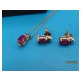 10kt Gold Ruby~Diamond Earring & Necklace SET 2.2g