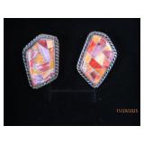Sterling Orange/Red Stone Inlay 1" Earrings 12g