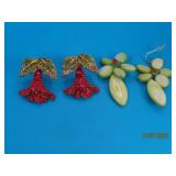 (2sets) Earrings Bling Red Flower & Stone/Ster Grn